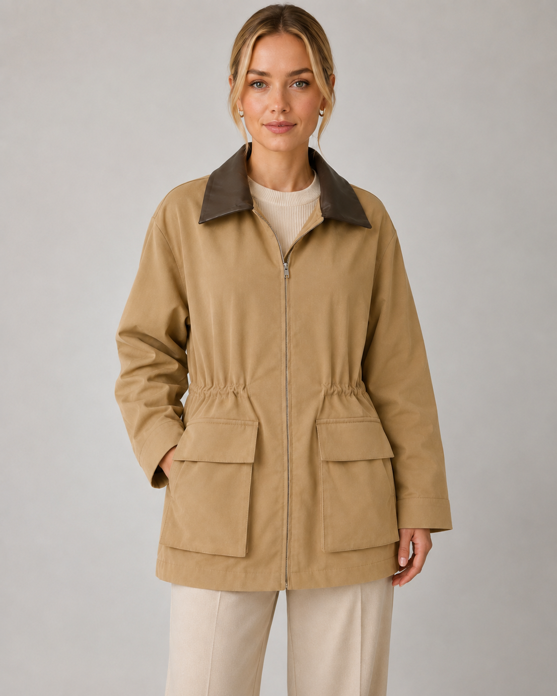 Women's Zip Front Barn Jacket – Contrast Collar