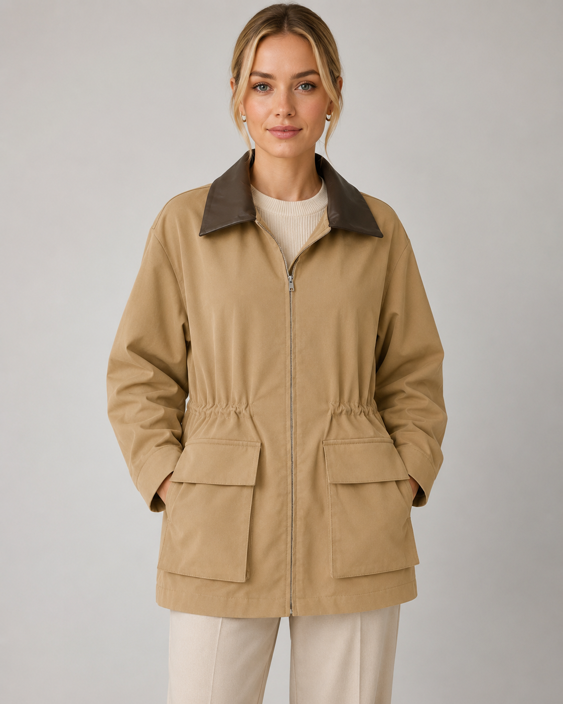 Women's Zip Front Barn Jacket – Contrast Collar