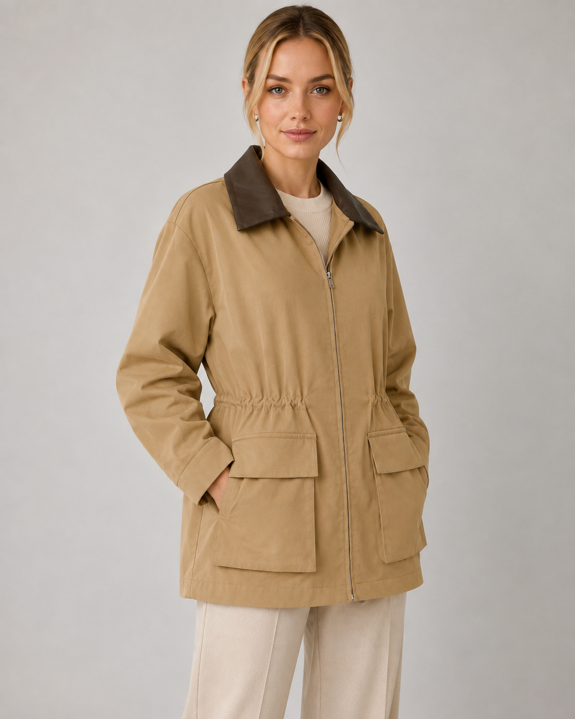 Women's Zip Front Barn Jacket – Contrast Collar