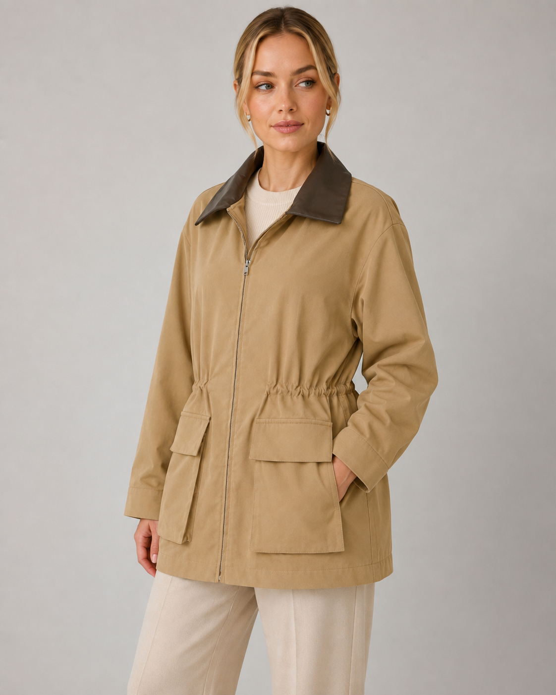 Women's Zip Front Barn Jacket – Contrast Collar