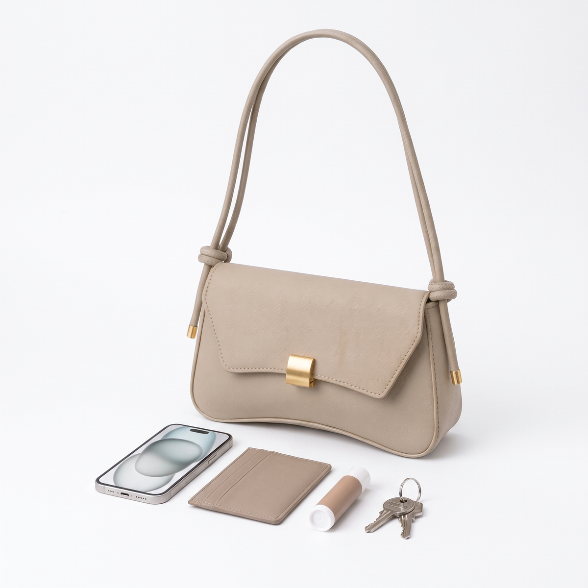 Faux Leather Baguette Bag for Women, Taupe Shoulder Bag