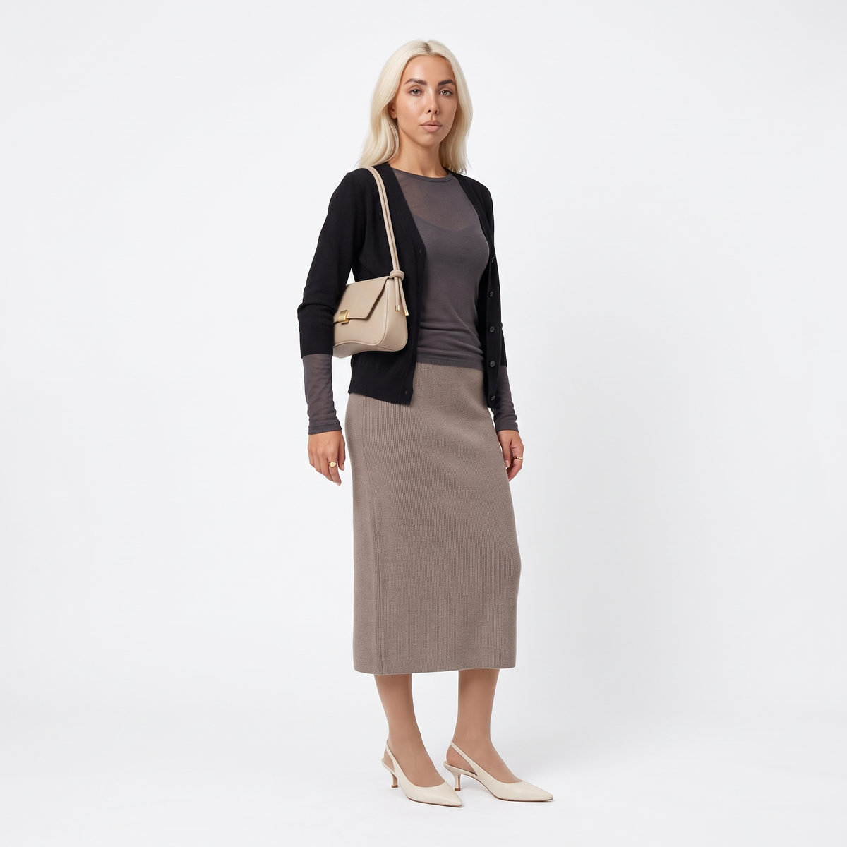 Faux Leather Baguette Bag for Women, Taupe Shoulder Bag