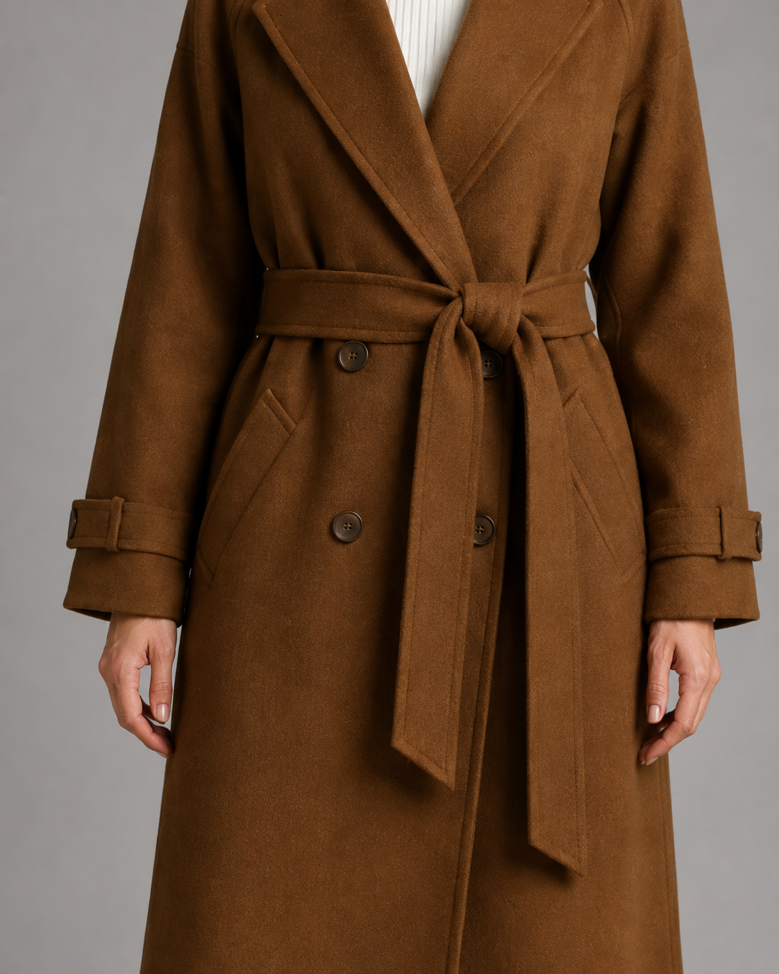 Women's Double Breasted Long Belted Coat – Notch Lapel