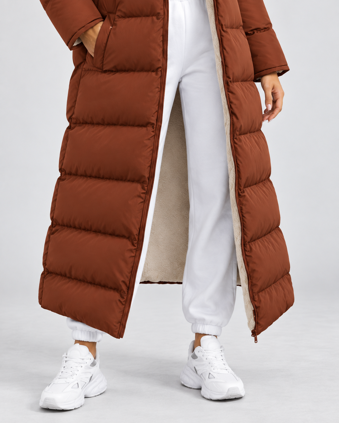 Women's Longline Hooded Puffer Coat – Full Zip Plush Lining