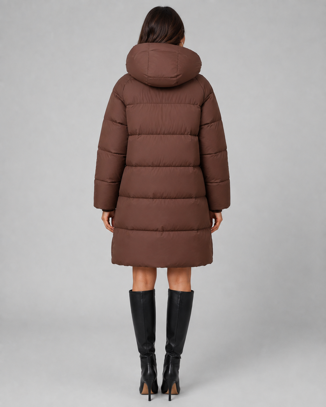 Women's Knee Length Hooded Puffer Coat – Quilted Zip Front