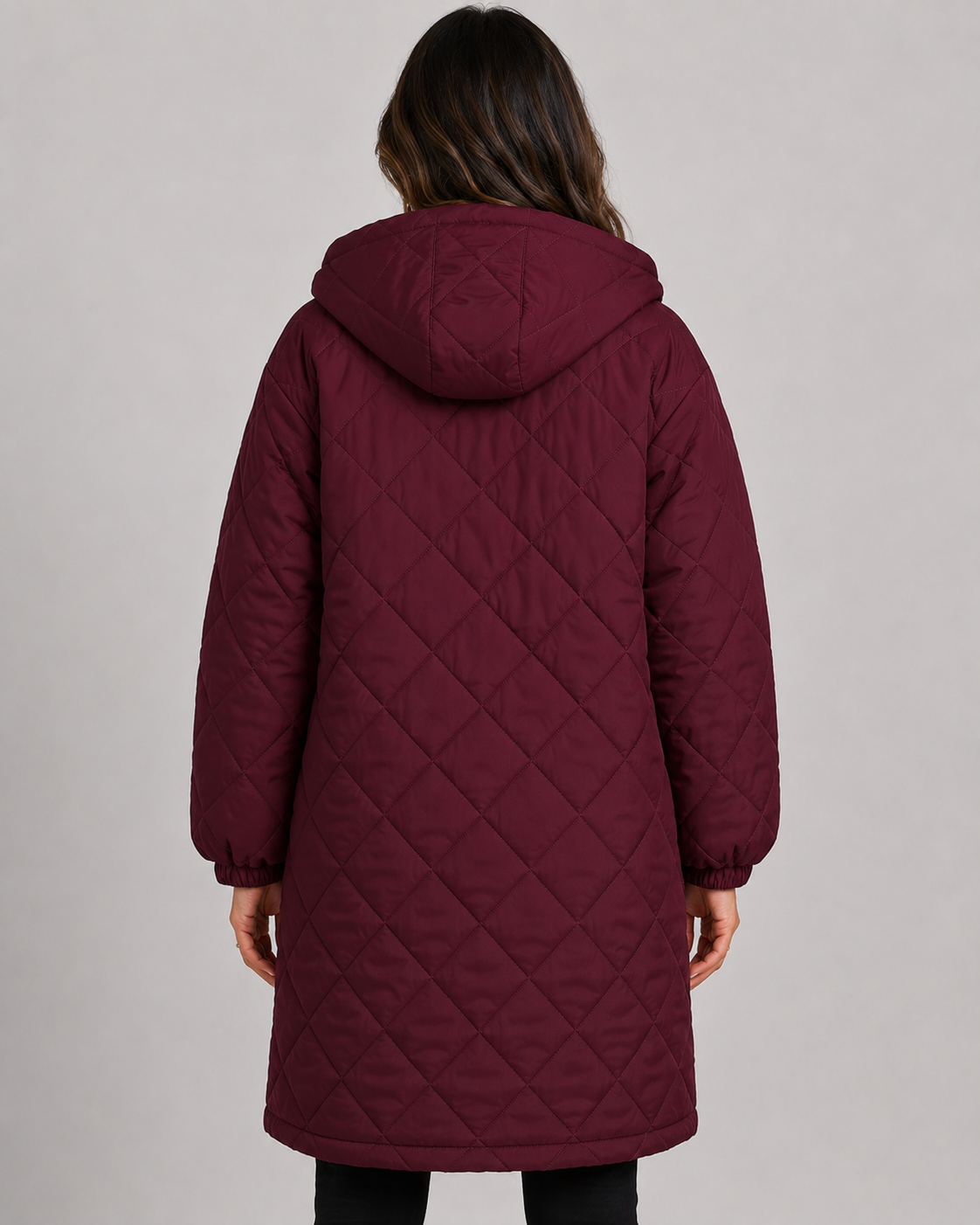 Women's Longline Quilted Hooded Puffer Coat – Relaxed Fit Zip Front