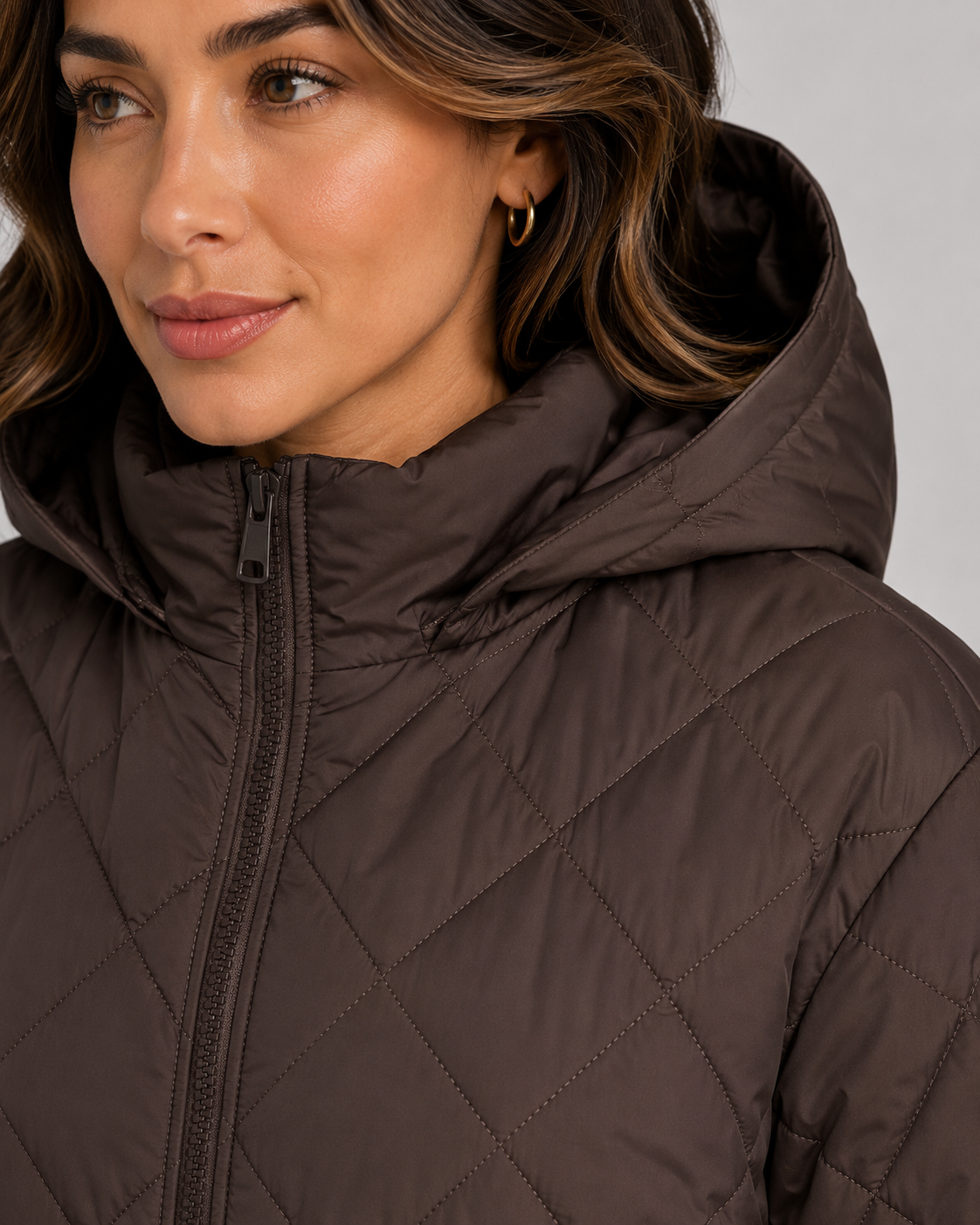 Women's Longline Quilted Hooded Puffer Coat – Relaxed Fit Zip Front