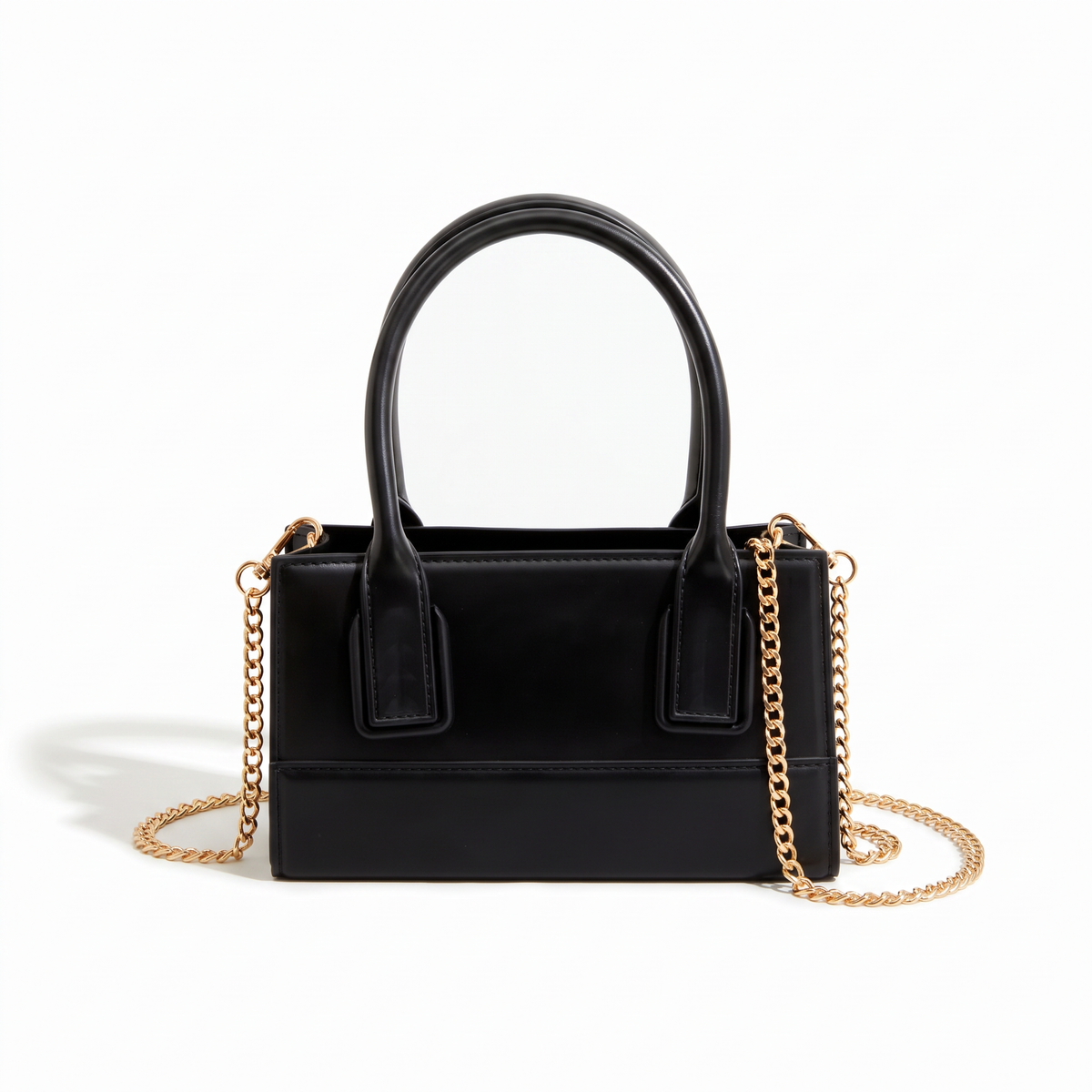 Matte Faux Leather Mini Top Handle Bag for Women, Black Chain Strap Box Bag