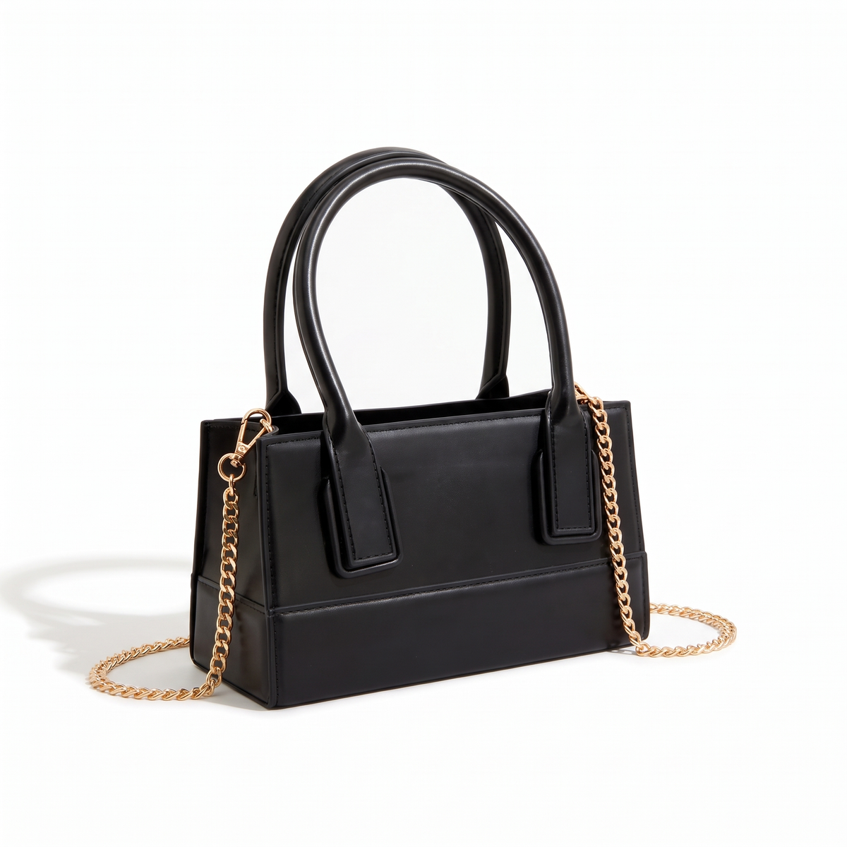 Matte Faux Leather Mini Top Handle Bag for Women, Black Chain Strap Box Bag