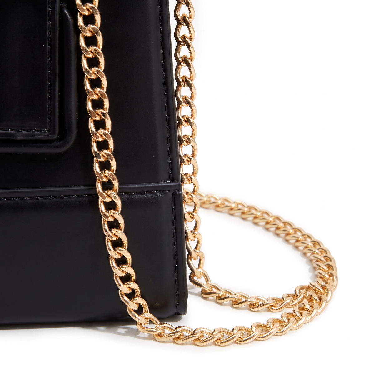 Matte Faux Leather Mini Top Handle Bag for Women, Black Chain Strap Box Bag