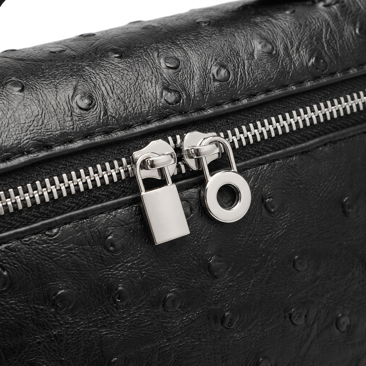 Ostrich Faux Leather Pouch Bag for Women, Black Top Handle Crossbody Bag
