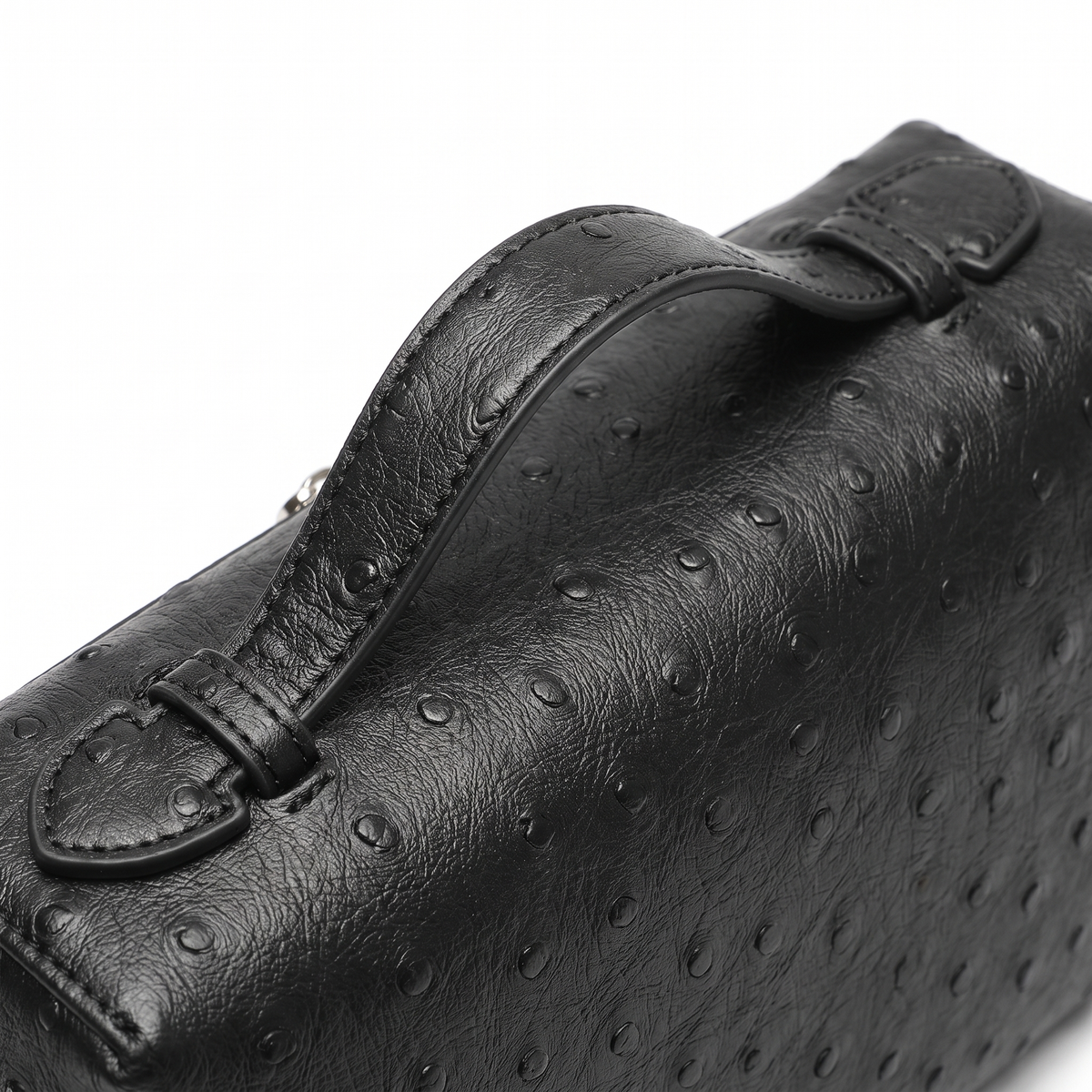 Ostrich Faux Leather Pouch Bag for Women, Black Top Handle Crossbody Bag