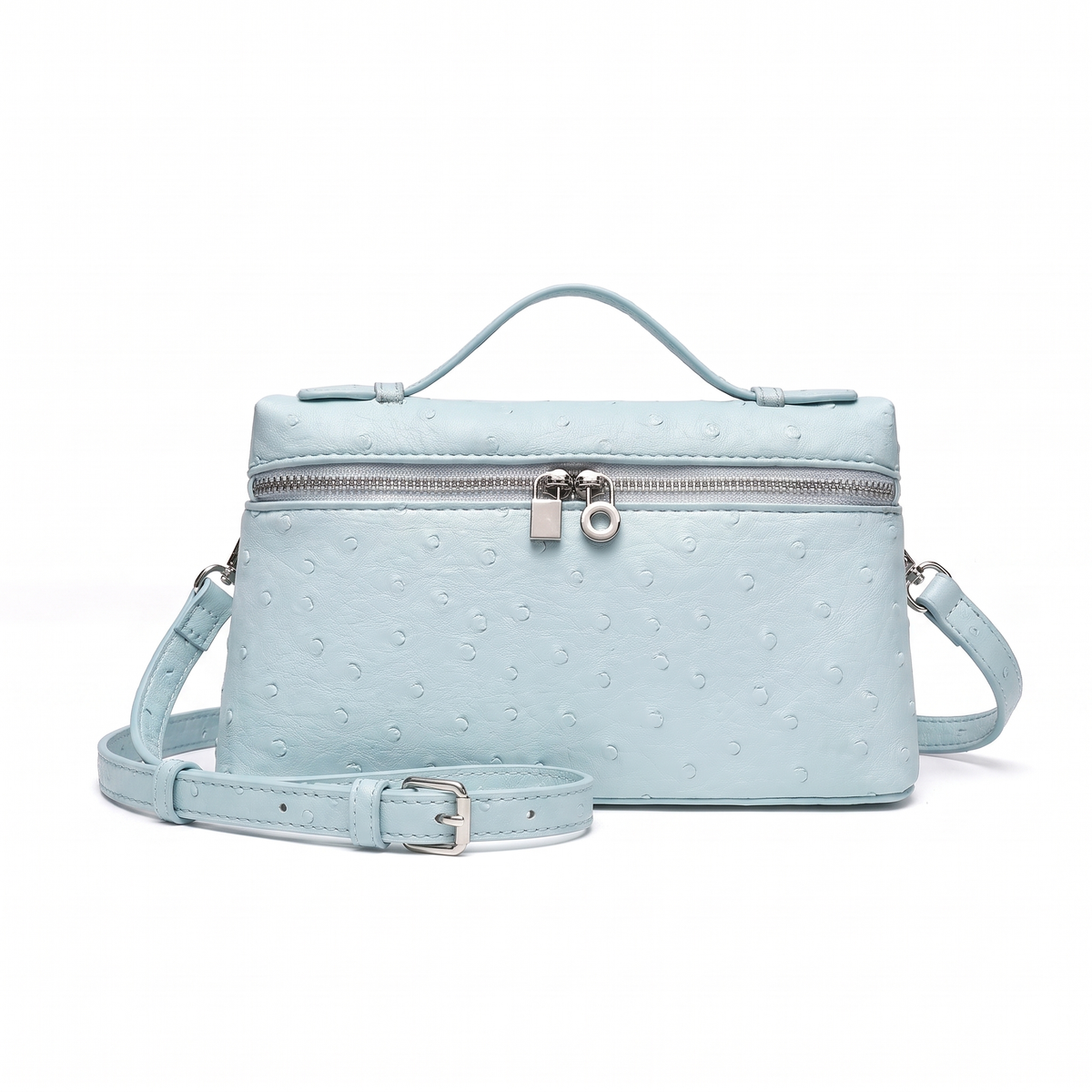 Ostrich Faux Leather Pouch Bag for Women, Black Top Handle Crossbody Bag