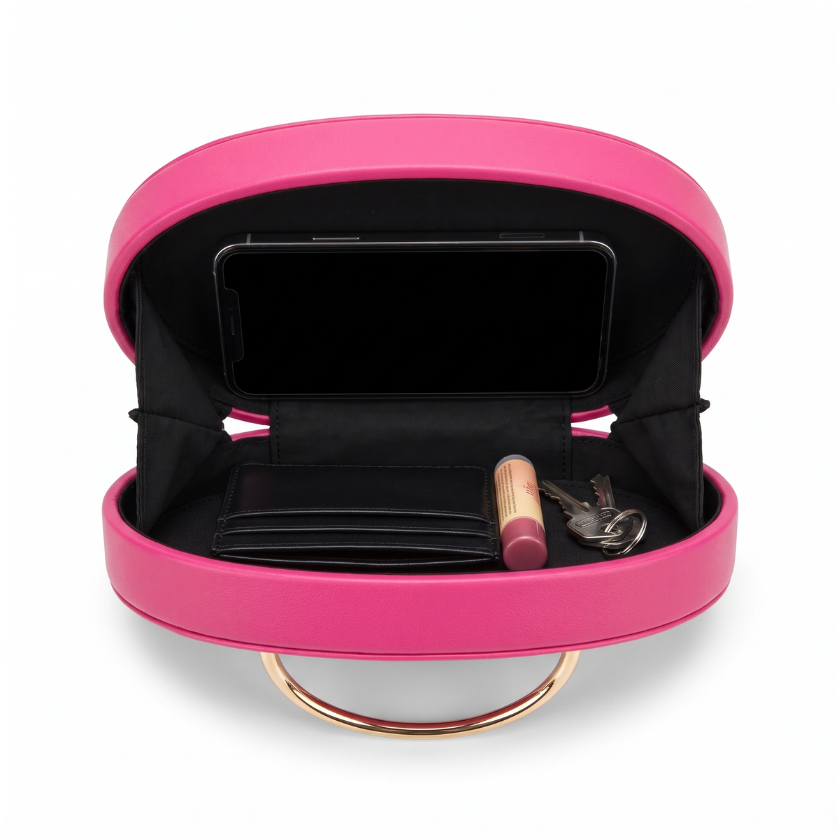 Oval Box Clutch for Women, Hot Pink Gold C Bar Chain Evening Bag