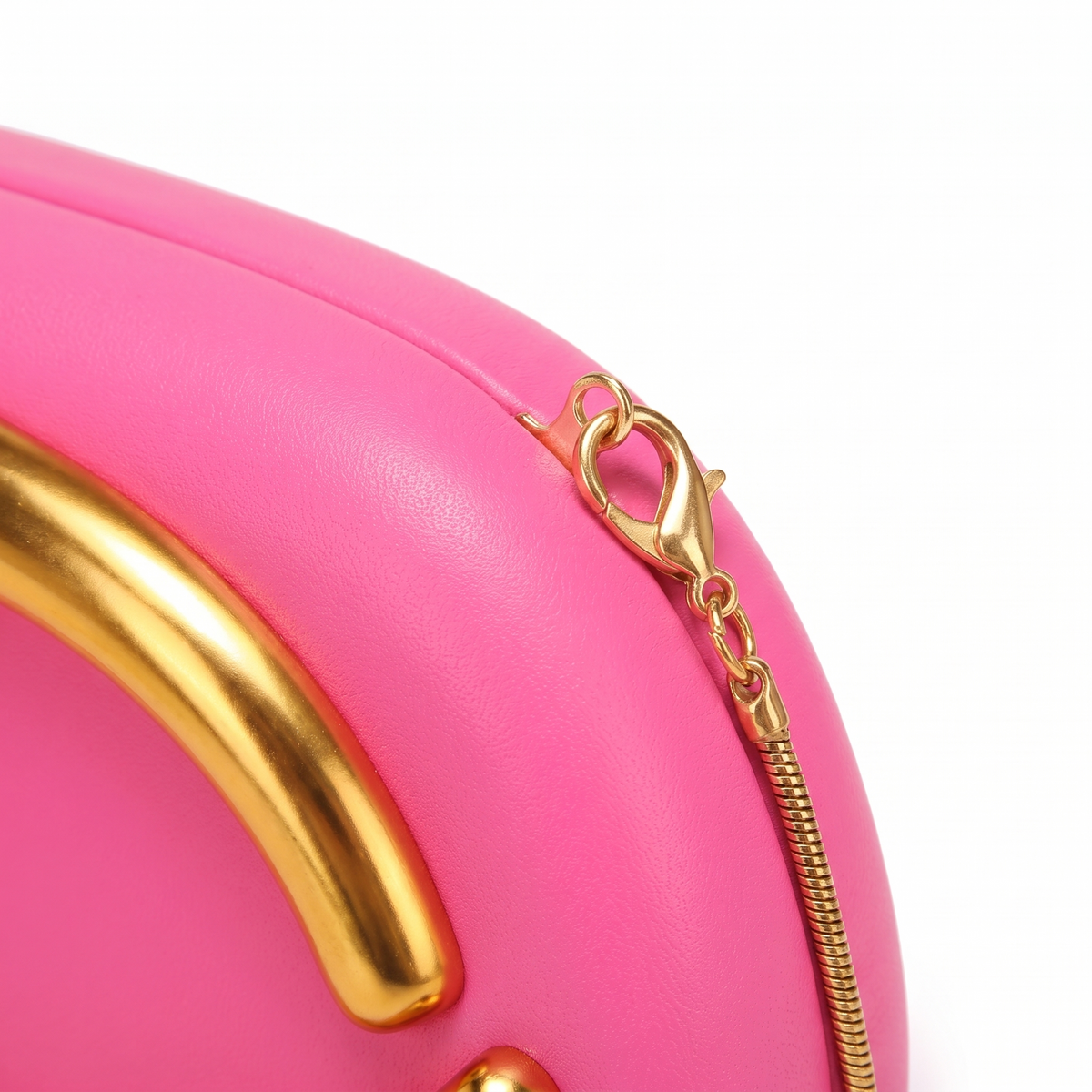 Oval Box Clutch for Women, Hot Pink Gold C Bar Chain Evening Bag