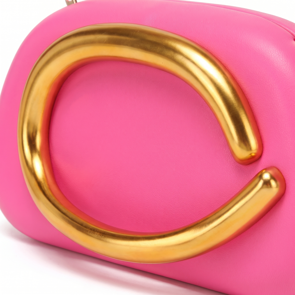 Oval Box Clutch for Women, Hot Pink Gold C Bar Chain Evening Bag