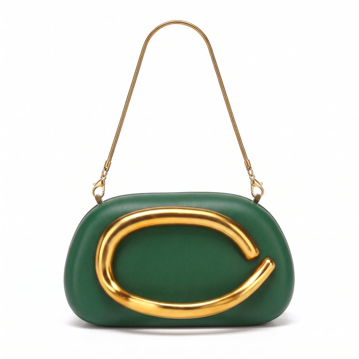 Oval Box Clutch for Women, Hot Pink Gold C Bar Chain Evening Bag