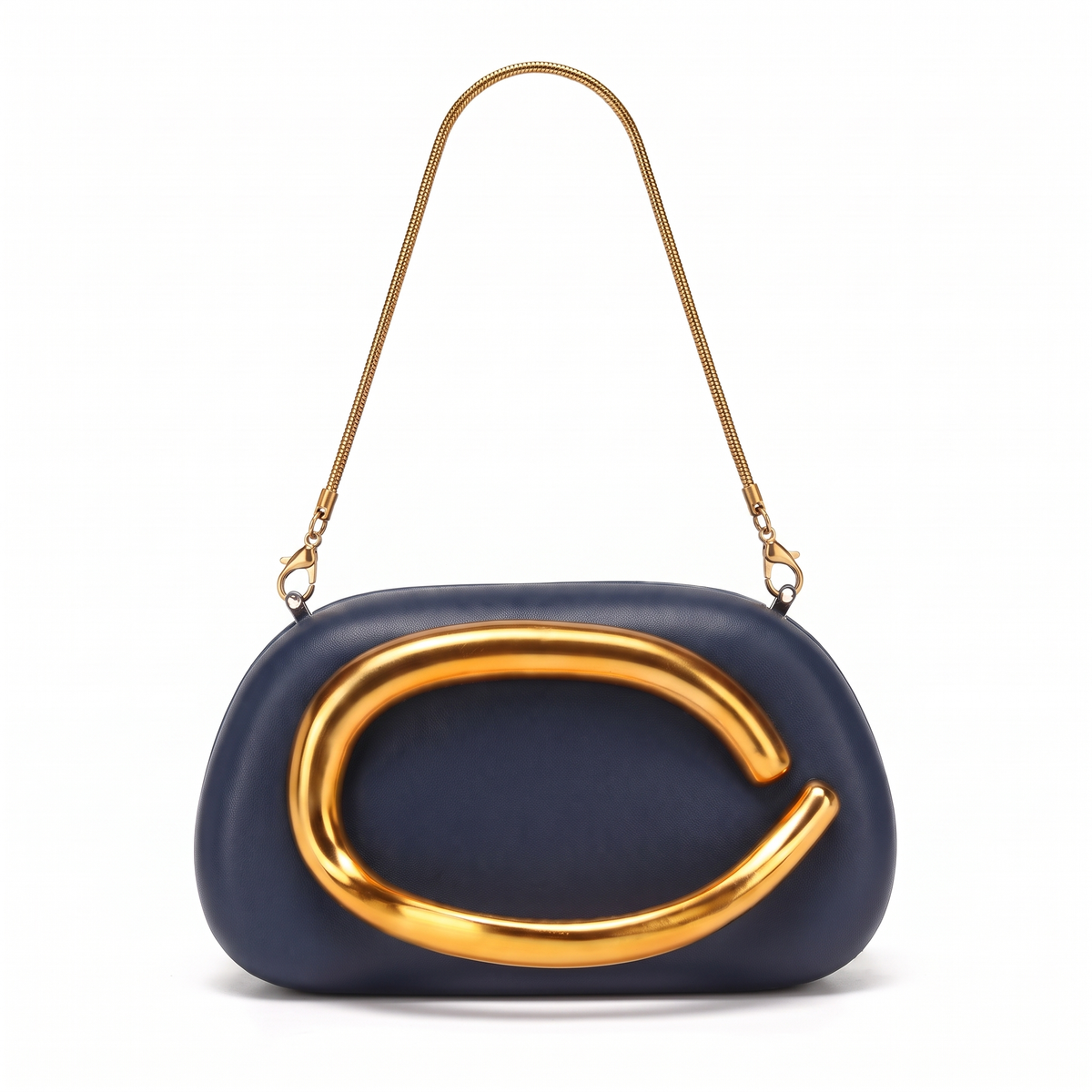 Oval Box Clutch for Women, Hot Pink Gold C Bar Chain Evening Bag
