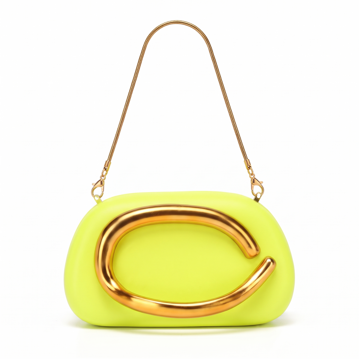 Oval Box Clutch for Women, Hot Pink Gold C Bar Chain Evening Bag