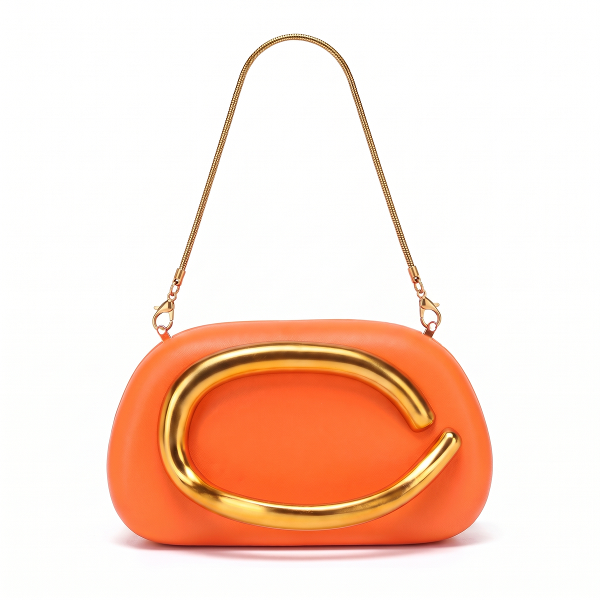 Oval Box Clutch for Women, Hot Pink Gold C Bar Chain Evening Bag