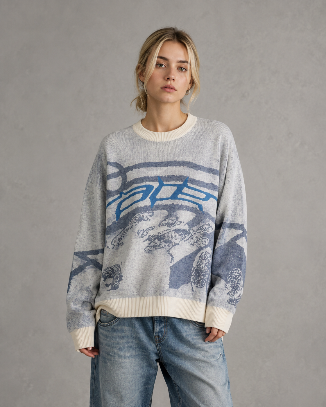 Women's Graphic Knit Jumper – Oversized Relaxed Fit