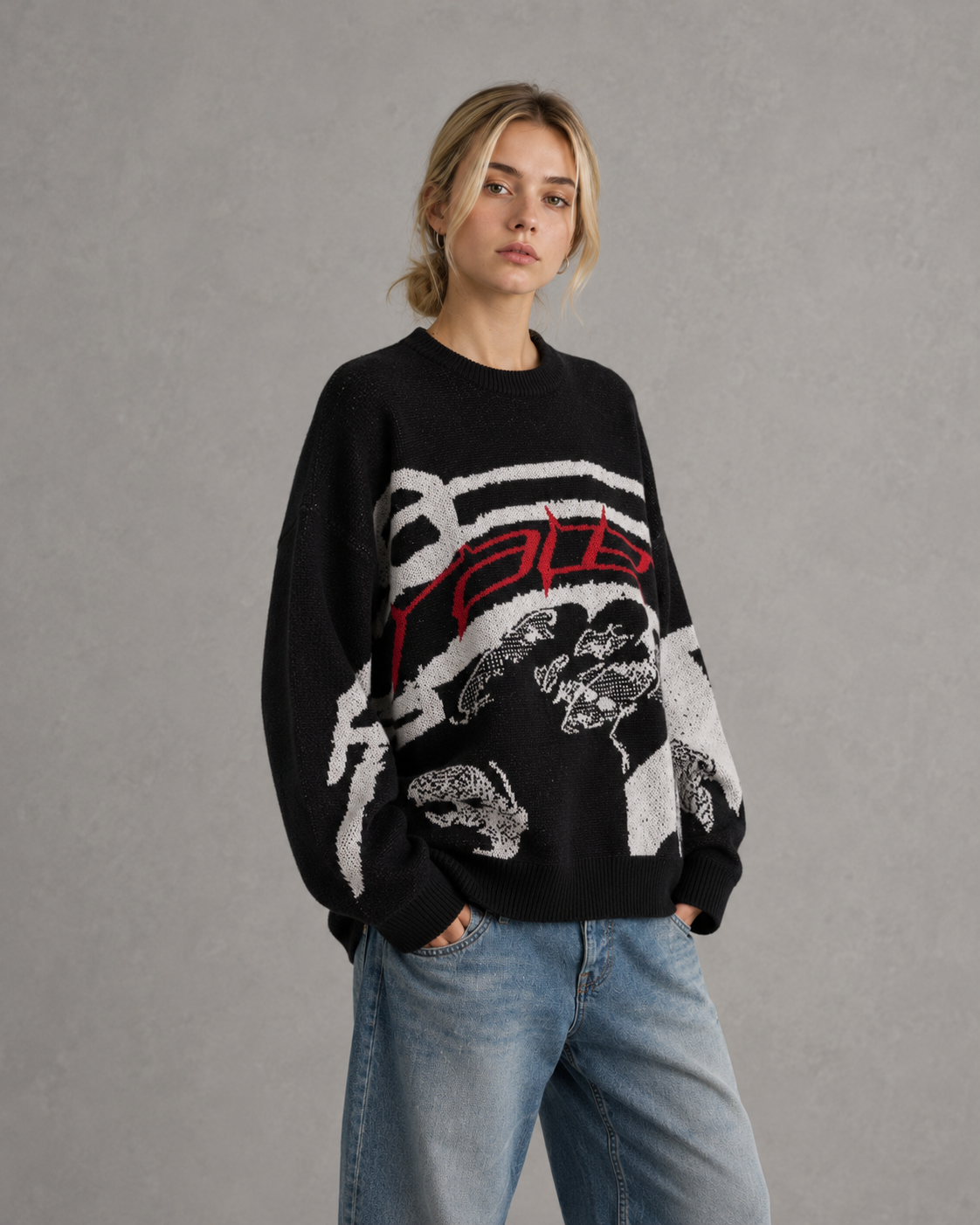 Women's Graphic Knit Jumper – Oversized Relaxed Fit