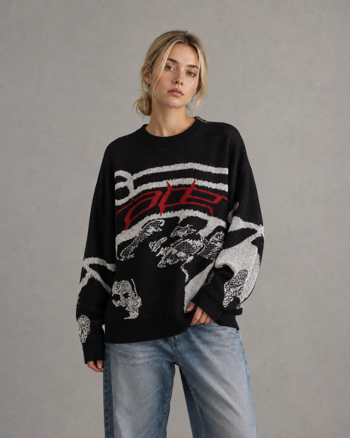 Women's Graphic Knit Jumper – Oversized Relaxed Fit