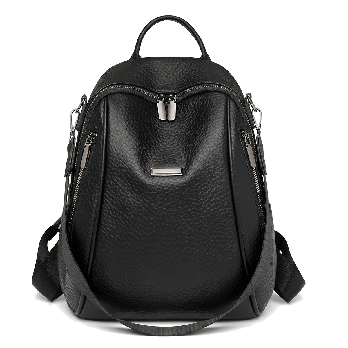 Pebbled Faux Leather Backpack for Women, Black City Backpack Purse
