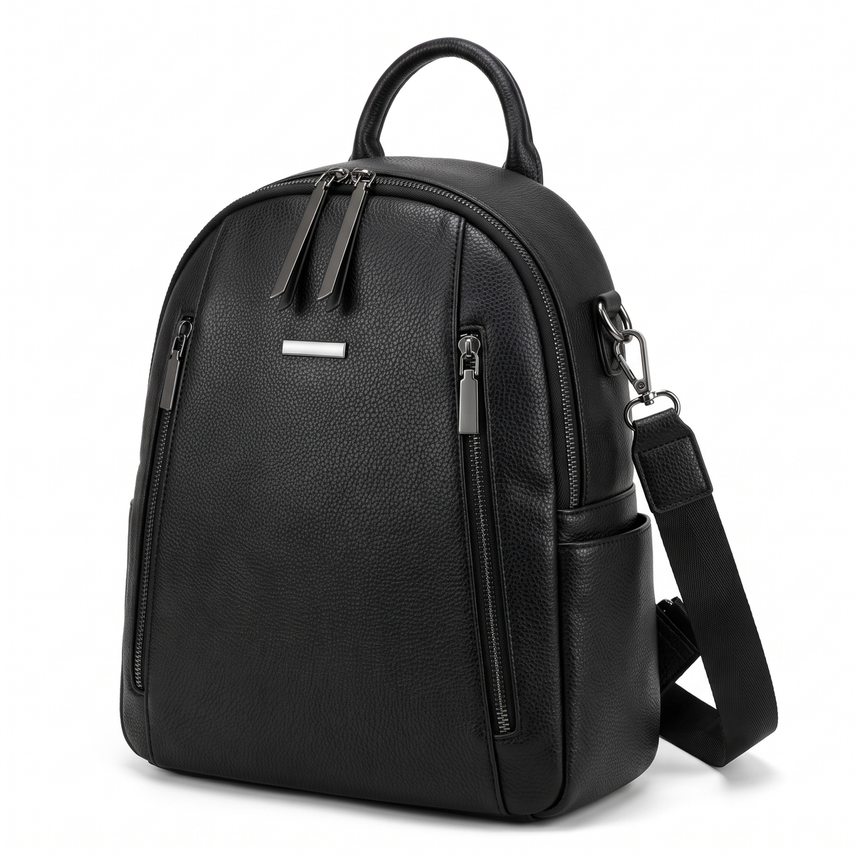 Pebbled Faux Leather Backpack for Women, Black City Backpack Purse
