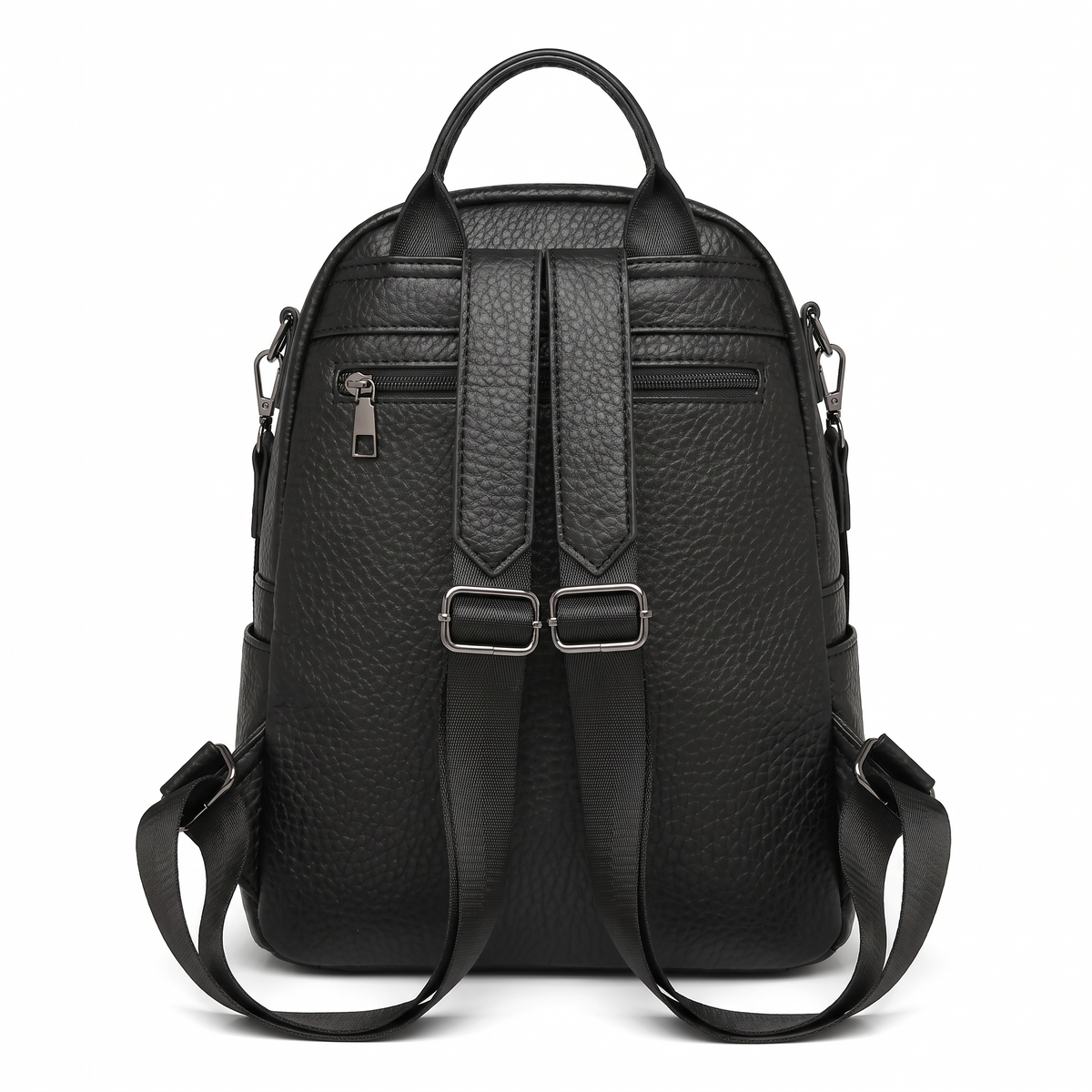 Pebbled Faux Leather Backpack for Women, Black City Backpack Purse