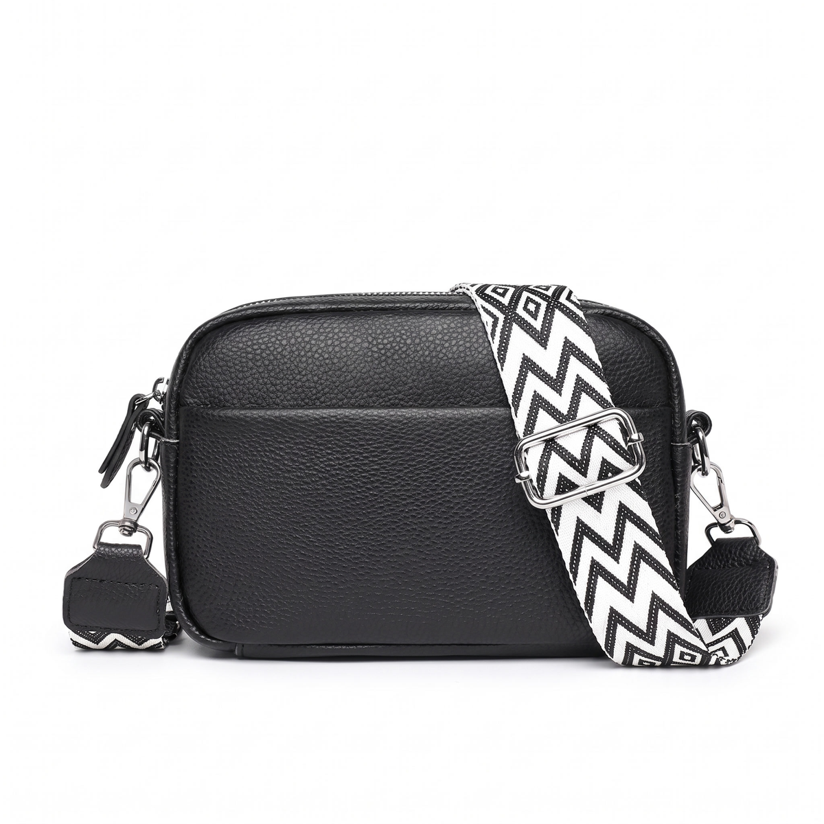 Faux Leather Crossbody Bag for Women, Black Box Bag with Wide Strap
