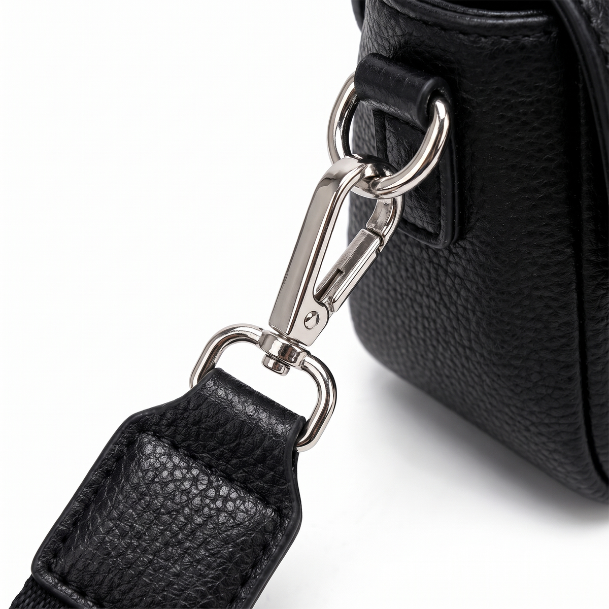 Faux Leather Crossbody Bag for Women, Black Box Bag with Wide Strap