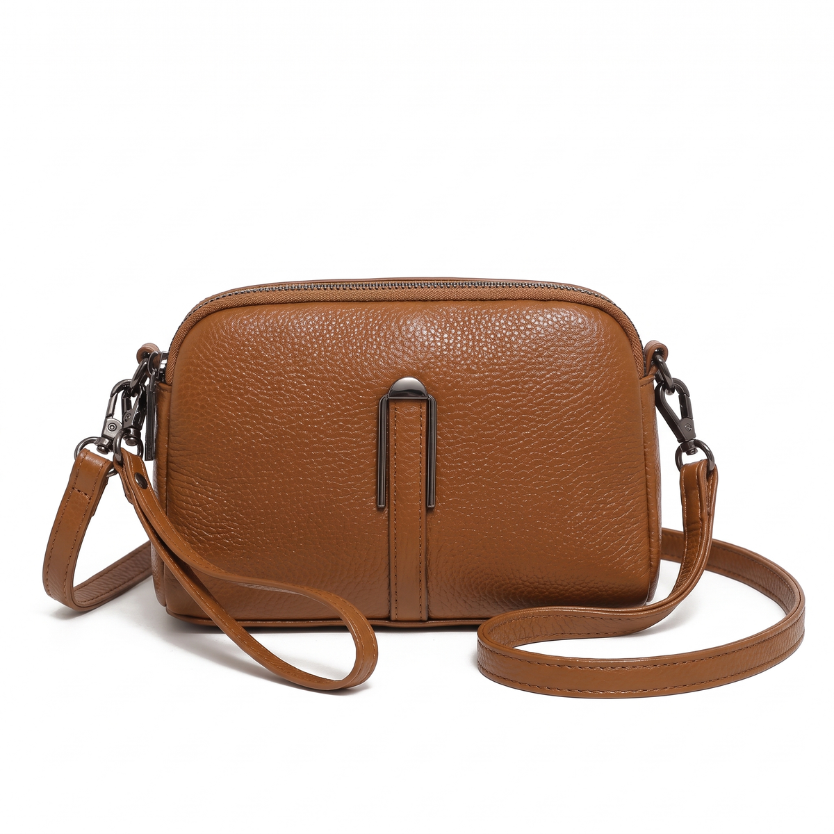 Pebbled Faux Leather Crossbody Bag for Women, Black Double Zip