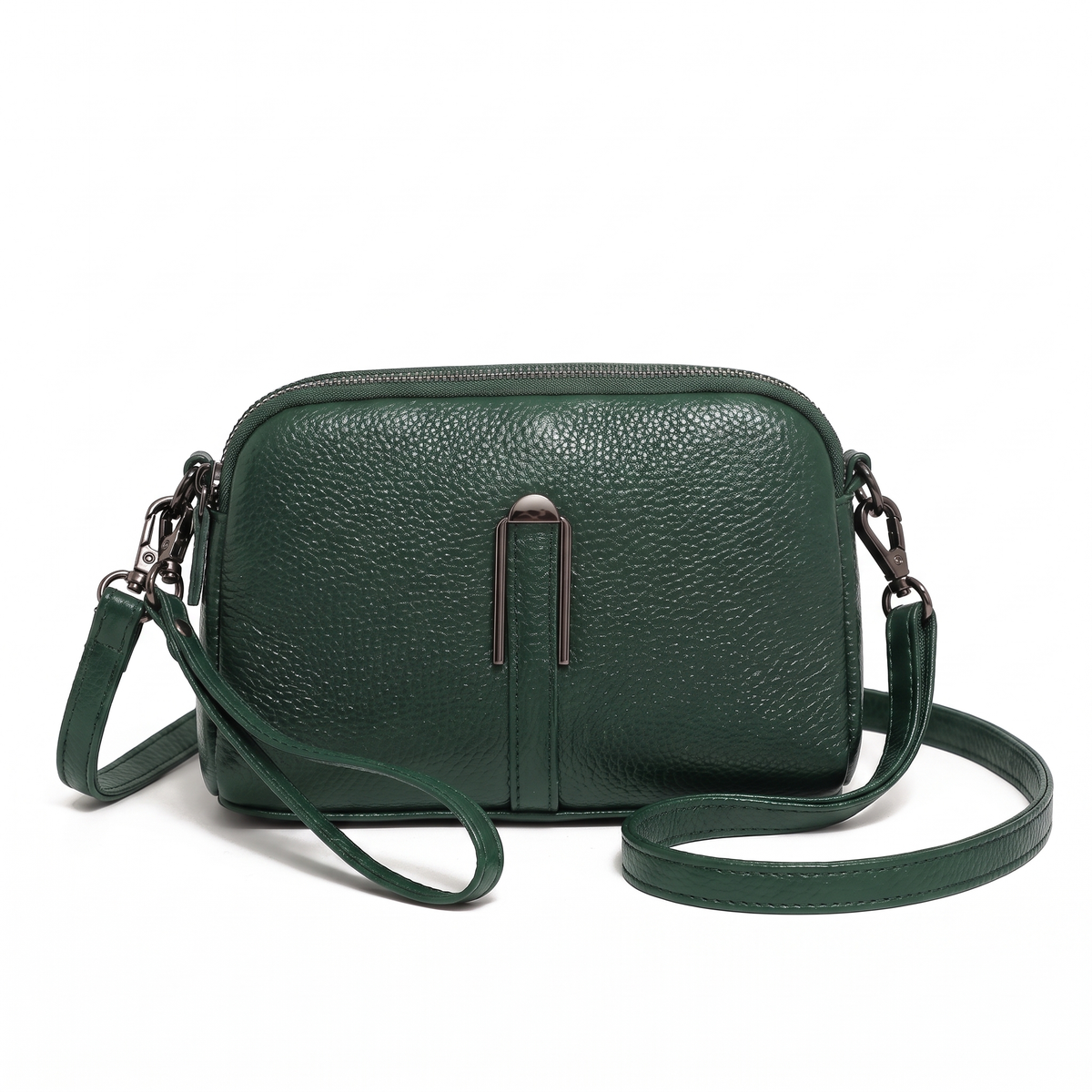 Pebbled Faux Leather Crossbody Bag for Women, Black Double Zip