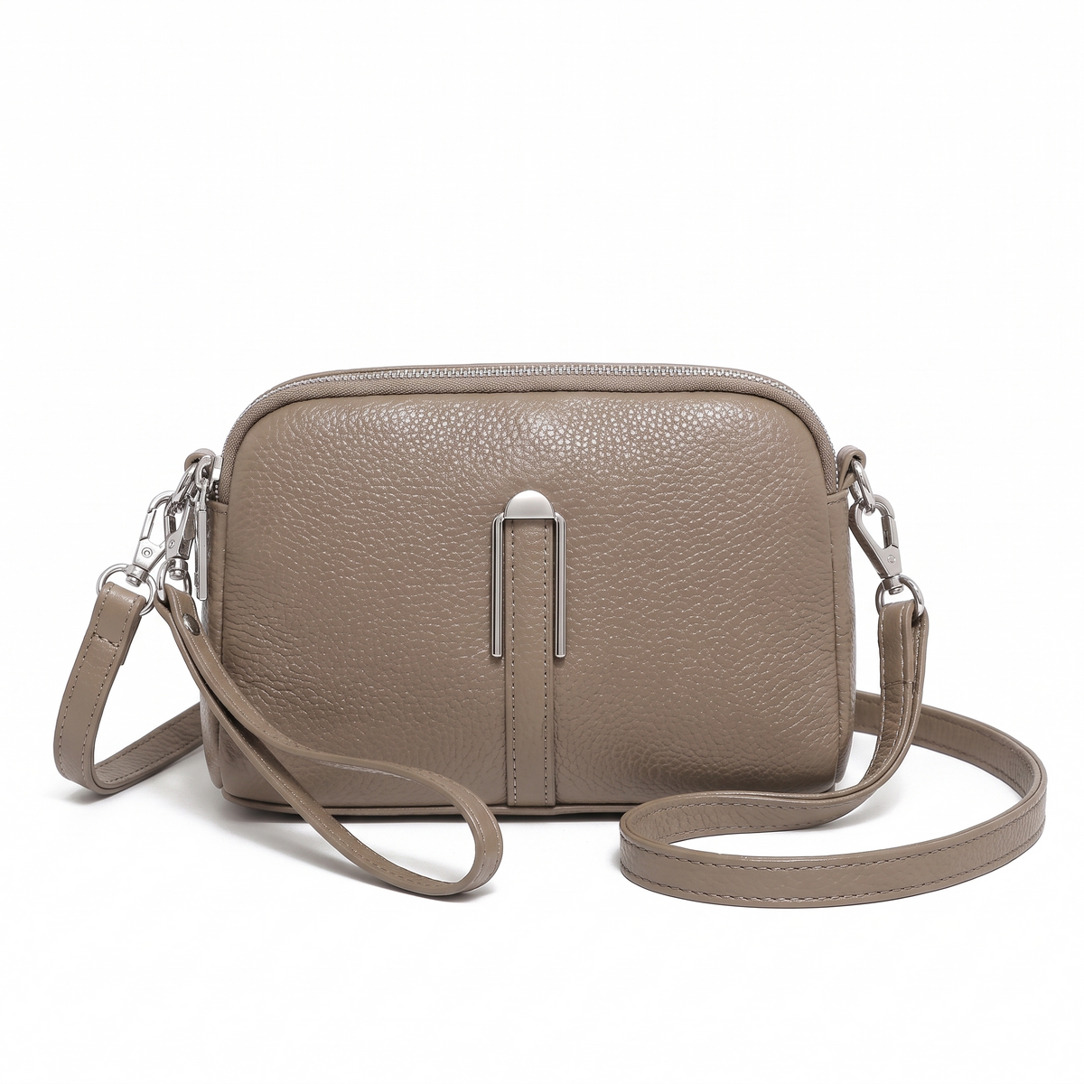 Pebbled Faux Leather Crossbody Bag for Women, Black Double Zip