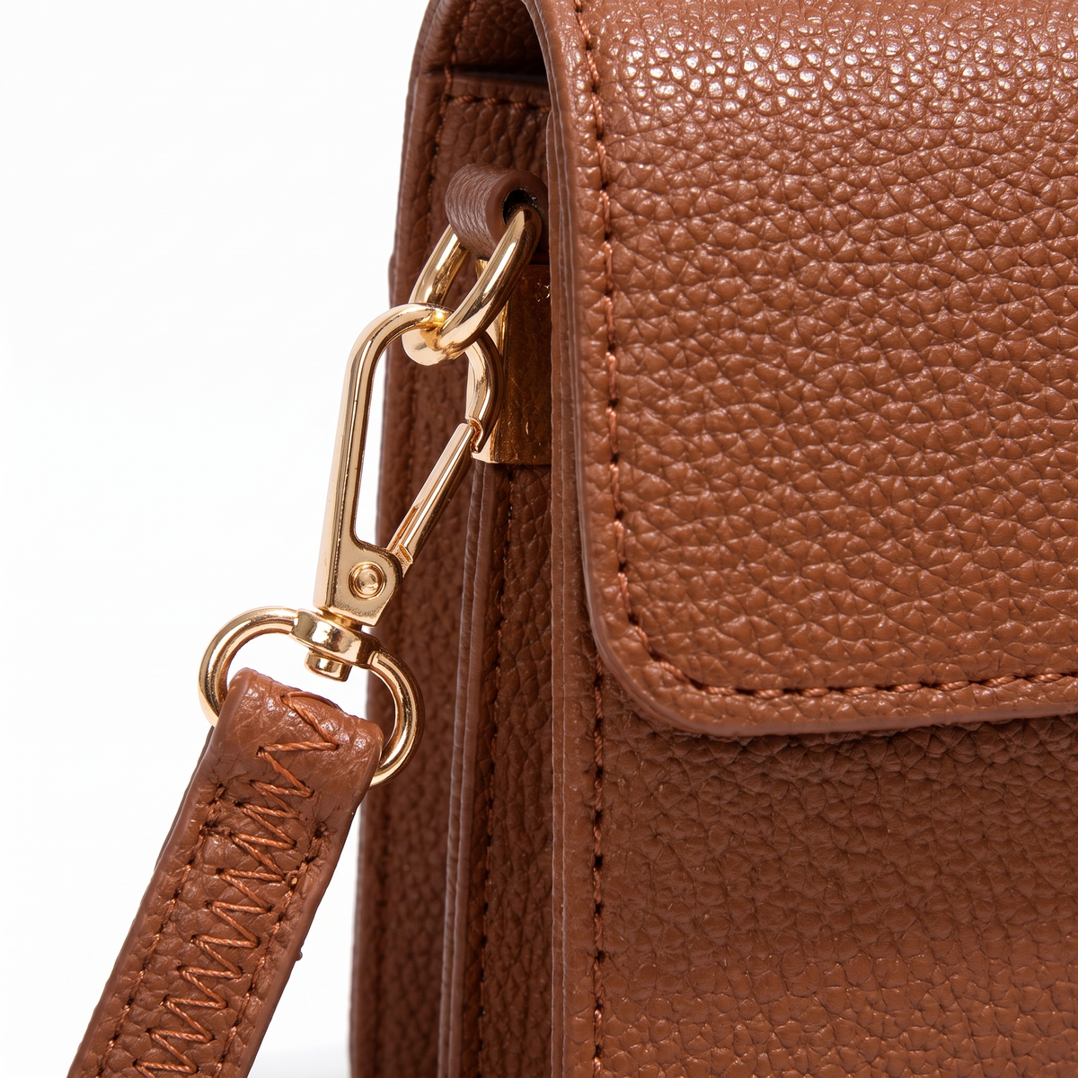 Pebbled Faux Leather Flap Bag for Women, Cognac Turn Lock Top Handle Crossbody