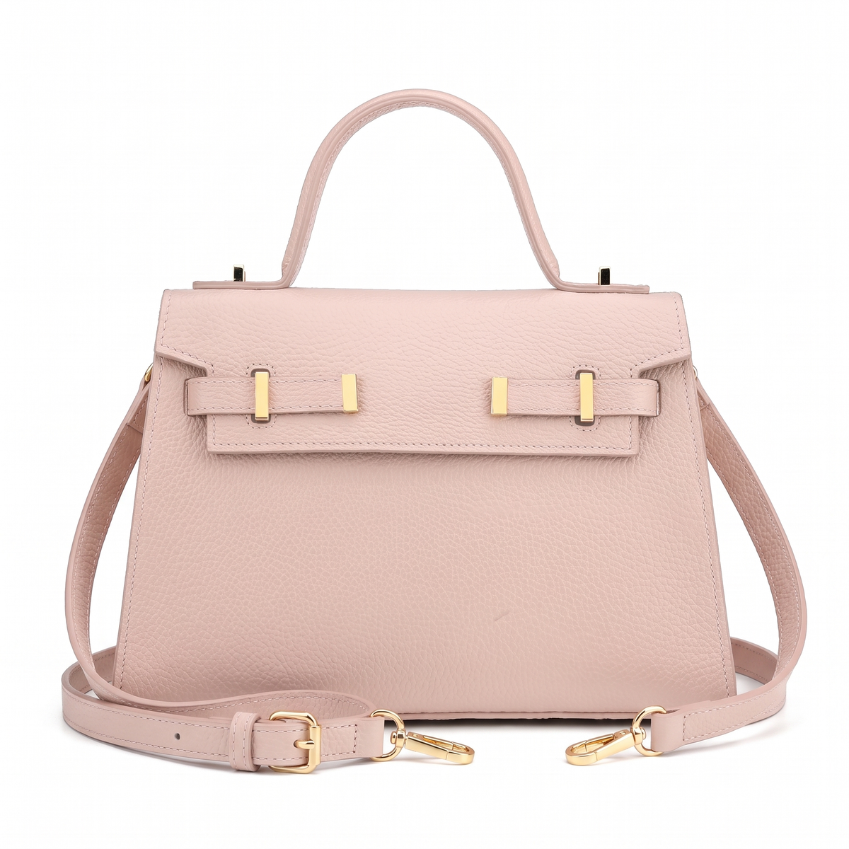 Pebbled Faux Leather Top Handle Bag for Women, Black Structured Flap Handbag