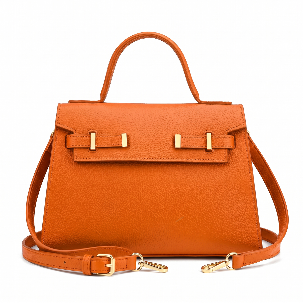 Pebbled Faux Leather Top Handle Bag for Women, Black Structured Flap Handbag
