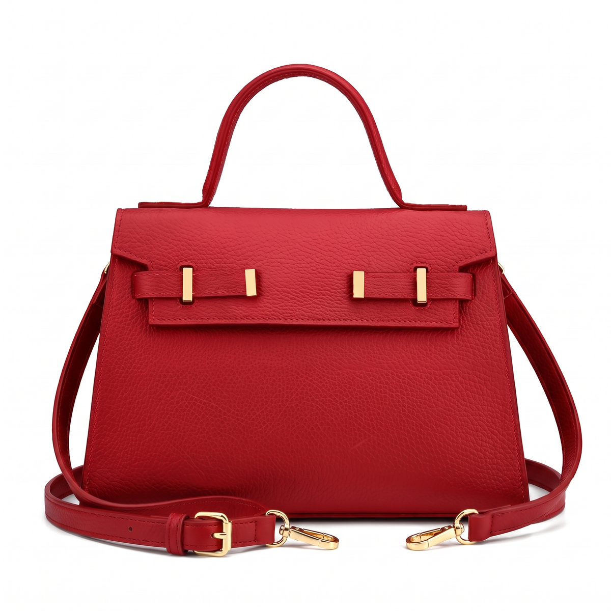 Pebbled Faux Leather Top Handle Bag for Women, Black Structured Flap Handbag