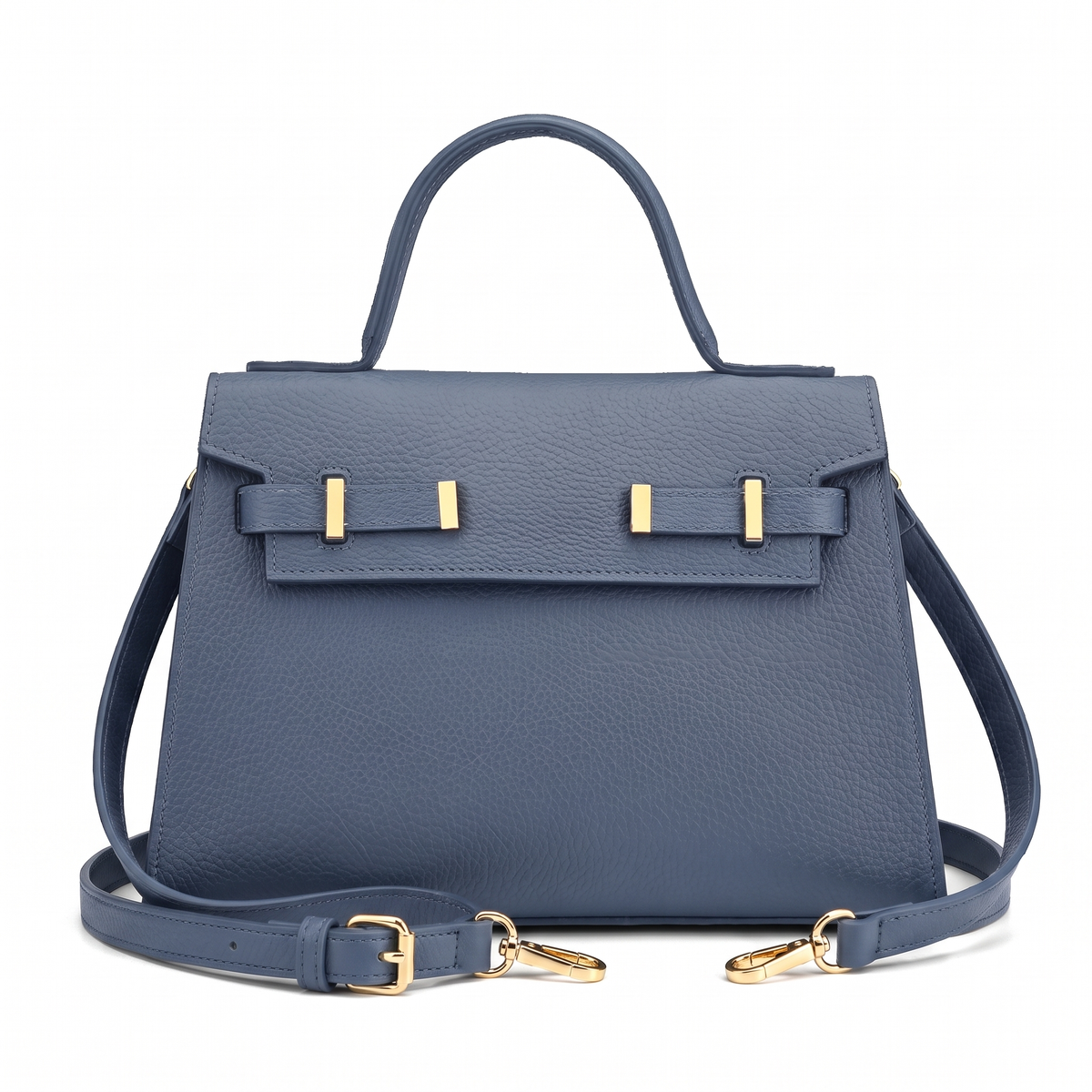 Pebbled Faux Leather Top Handle Bag for Women, Black Structured Flap Handbag