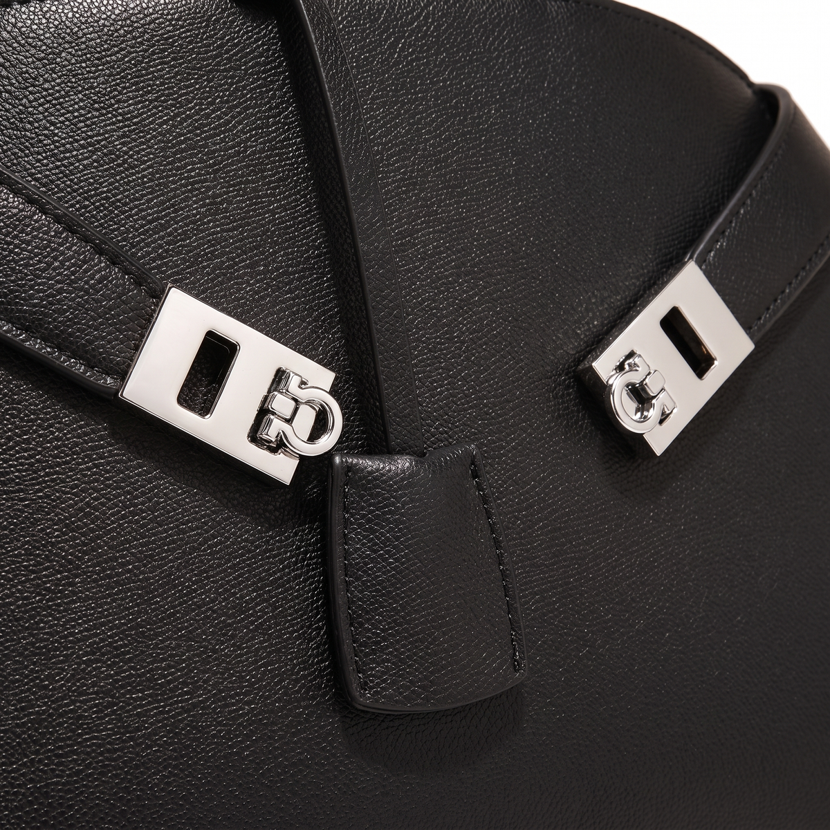 Pebbled Faux Leather Top Handle Bag for Women, Black Turn Lock Structured Handbag