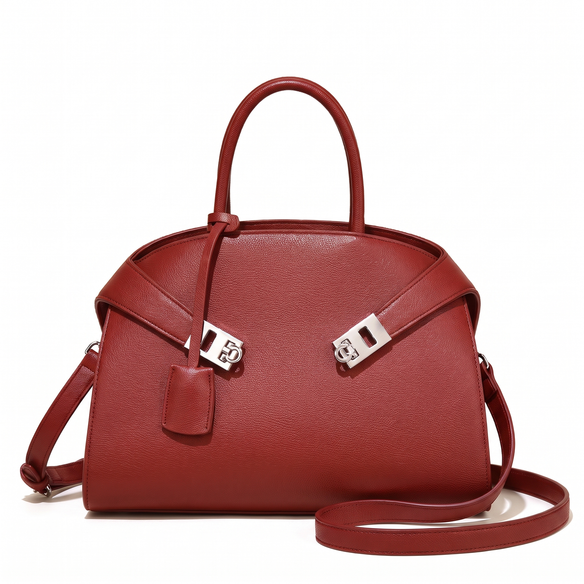 Pebbled Faux Leather Top Handle Bag for Women, Black Turn Lock Structured Handbag