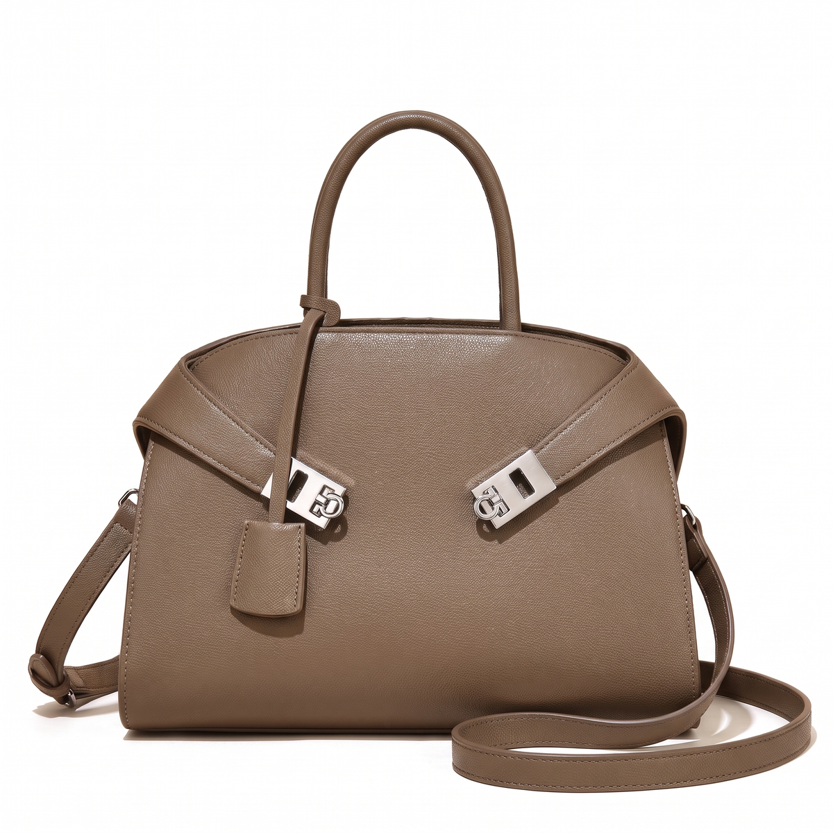Pebbled Faux Leather Top Handle Bag for Women, Black Turn Lock Structured Handbag