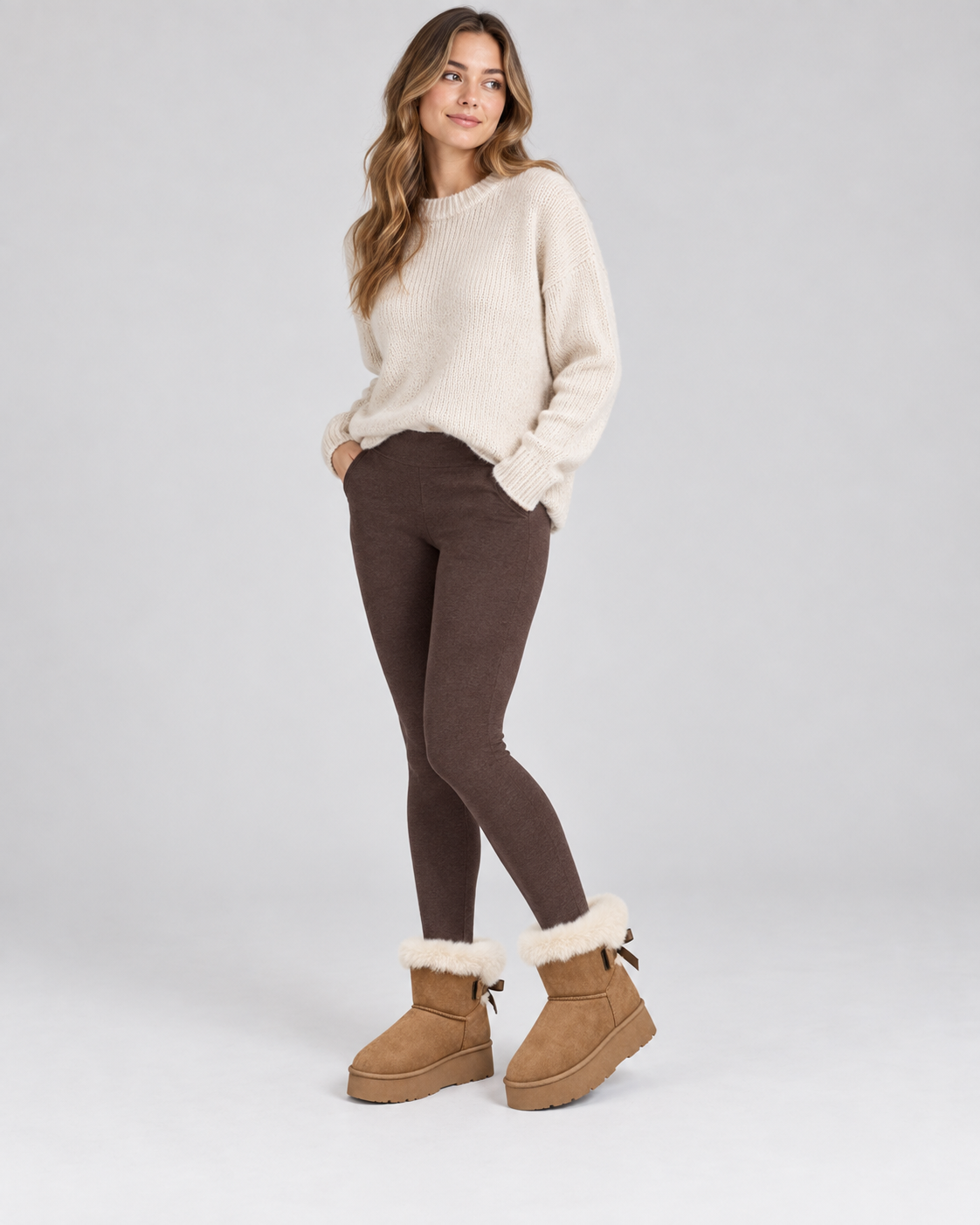 Women's Suede Look Platform Snow Boots – Faux Fur Cuff