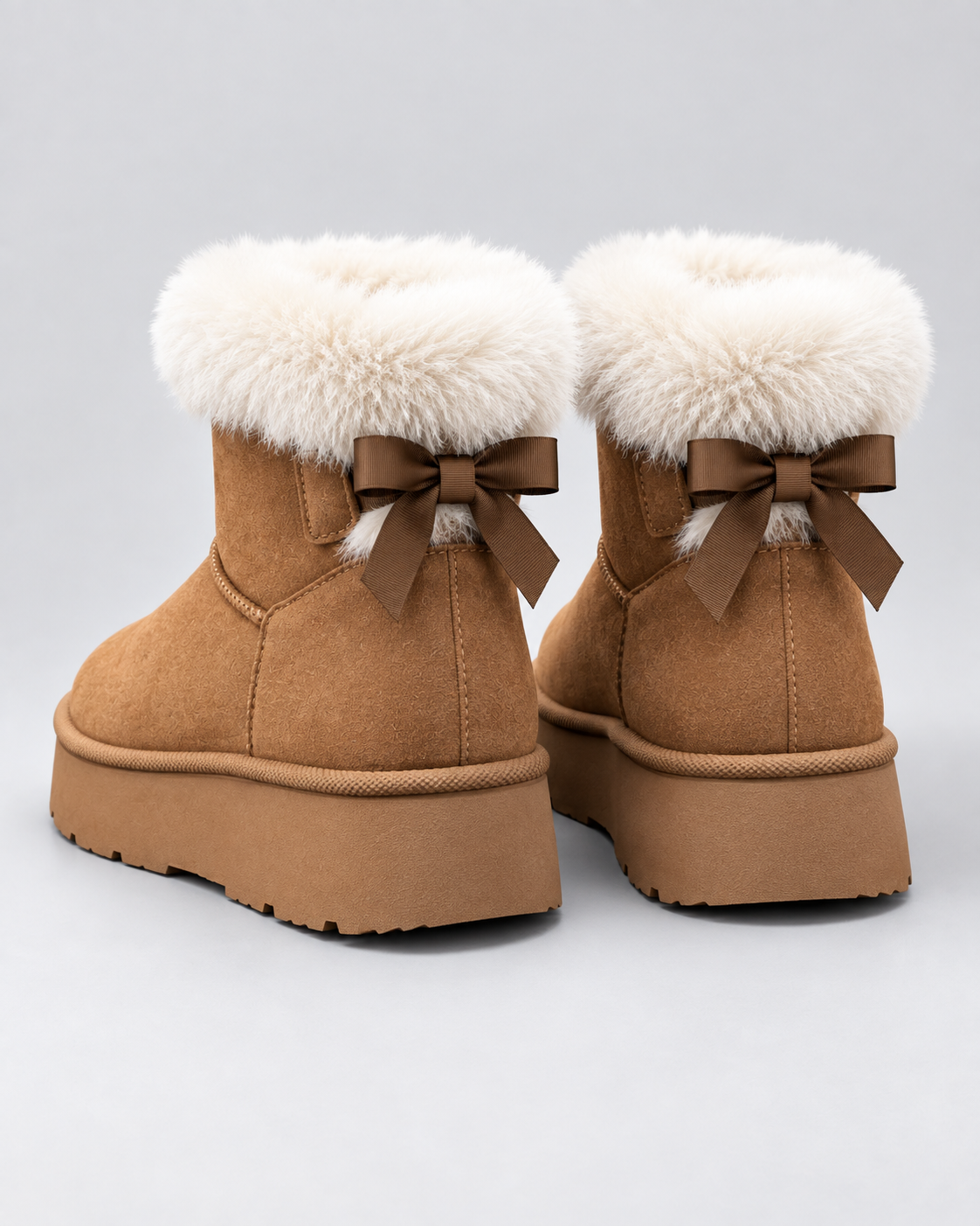 Women's Suede Look Platform Snow Boots – Faux Fur Cuff