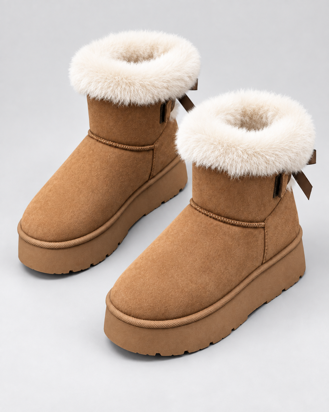 Women's Suede Look Platform Snow Boots – Faux Fur Cuff