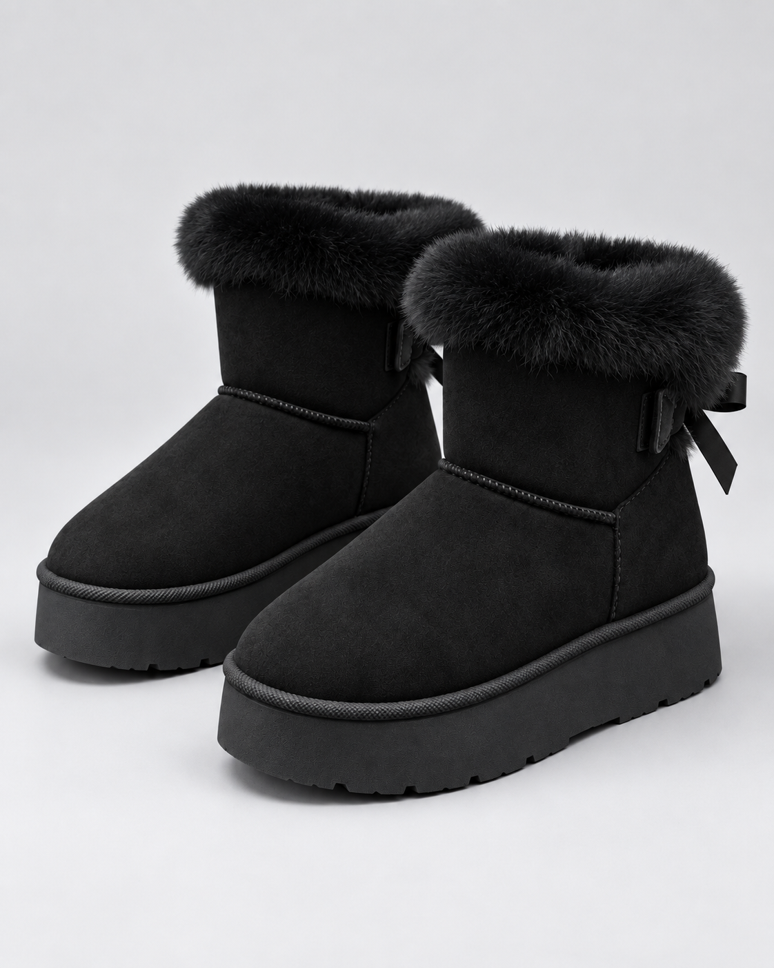 Women's Suede Look Platform Snow Boots – Faux Fur Cuff