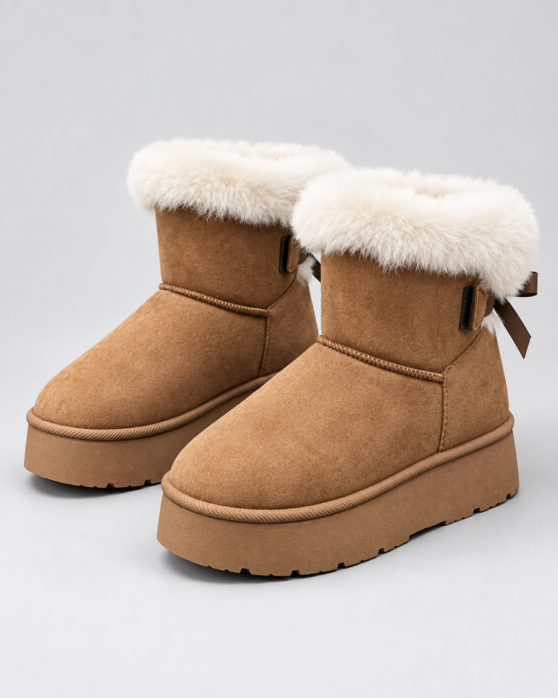 Women's Suede Look Platform Snow Boots – Faux Fur Cuff