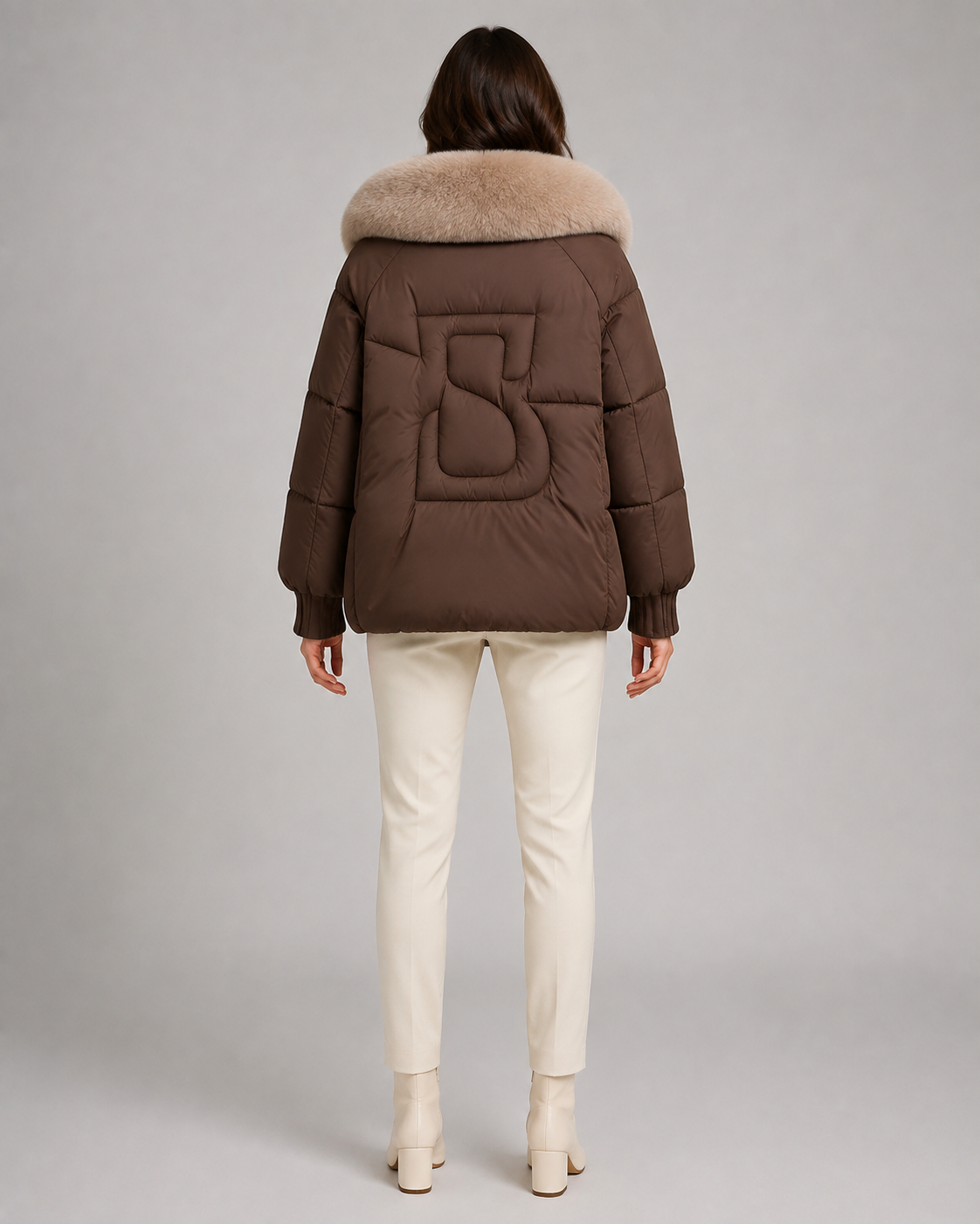 Women's Short Quilted Puffer Jacket – Oversized Fur Look Collar
