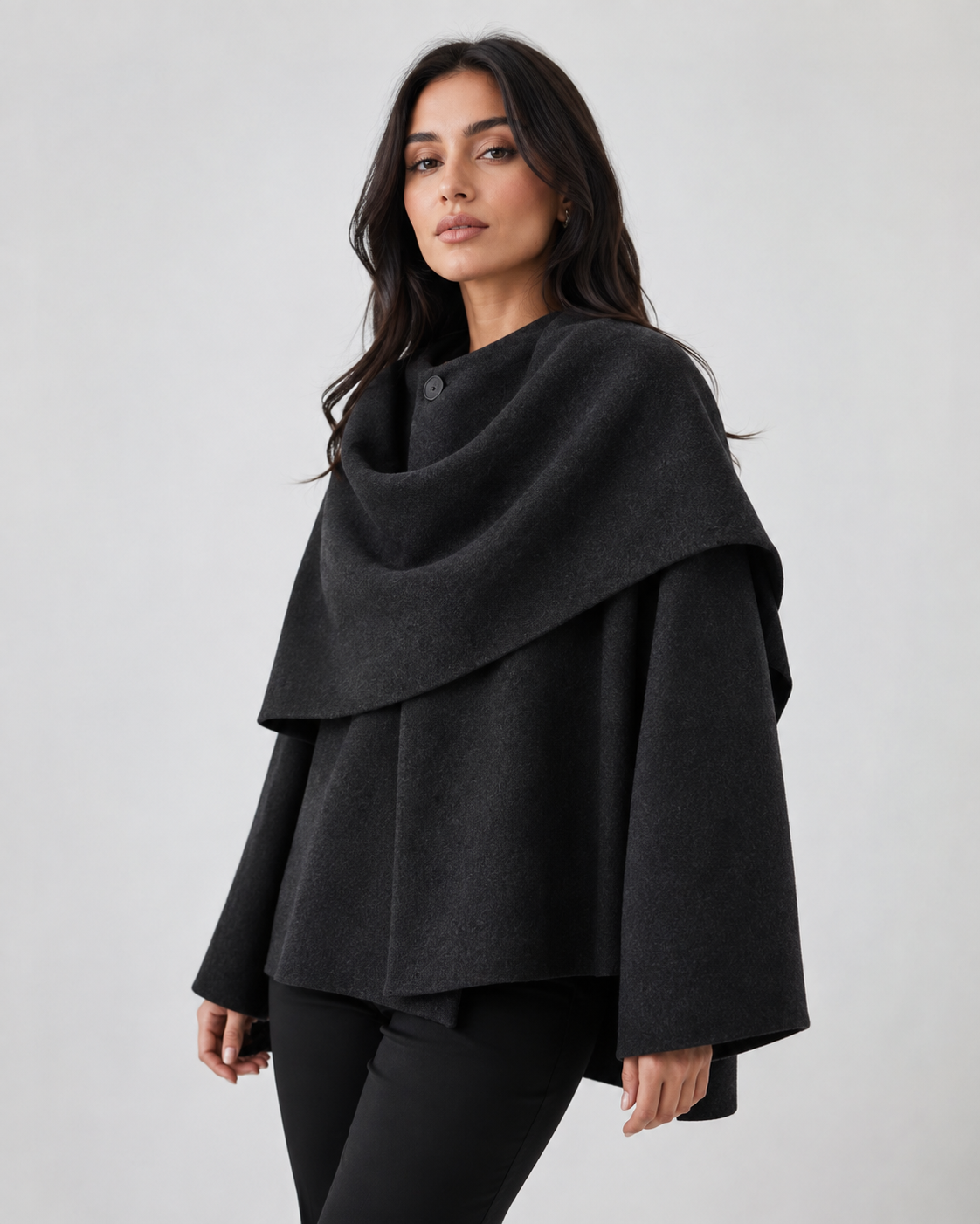 Women's Draped Scarf Coat – Cape Collar Boxy Fit